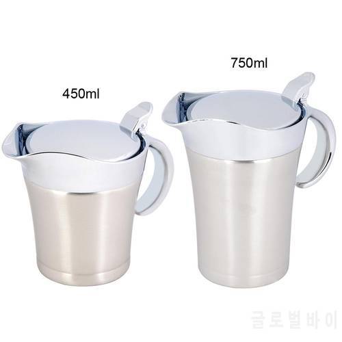 304 Stainless Steel Wall Sauce Gravy Boat Pot Serving Jug Sauce Gravy Boat Pot 450/750ml Double Walled Insulated Thermal