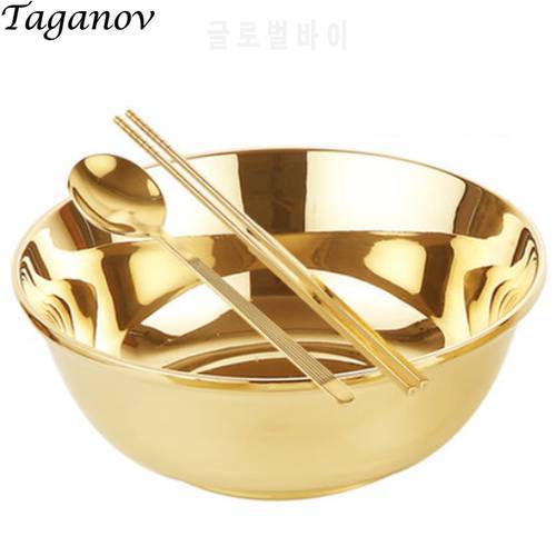 8 inch adult dinnerware 3-piece High-grade Tableware Dinnerware Set rice Porridge soup luxury gold cutlery set home family gifts