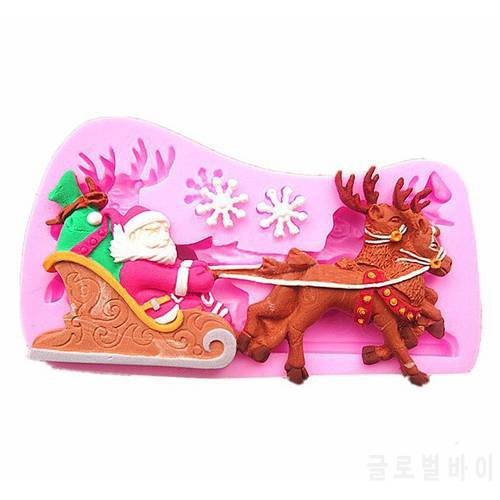 Free shipping santa Drive deer car cooking tools fondant DIY cake silicone moulds chocolate baking decoration candy Resin craft