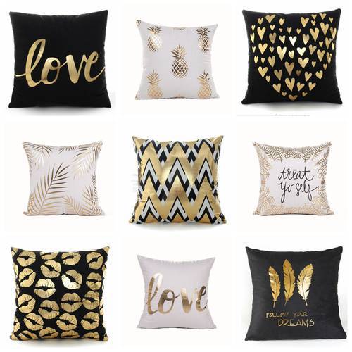 Almofada Bronzing Gold Black And White Pillowcase Leaves Feature Cushion Decorative Pillows Home Decor Sofa Throw Pillow 17*17in
