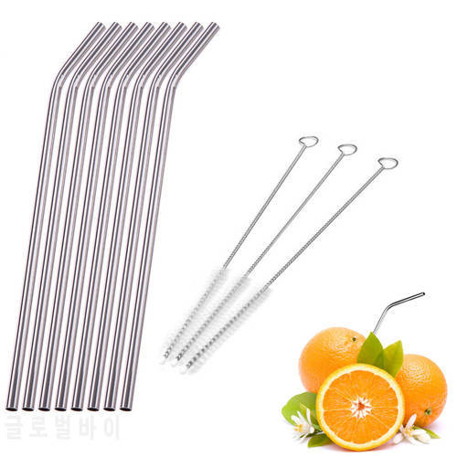 1/4/6/8Pcs/lot Reusable Stainless Steel Drinking Straw Metal Straight Curved with 1/2/3 Cleaner Brush Kit Home Bar Drinkware