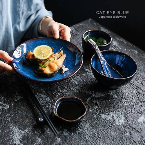 KINGLANG Deep Blue 1pcs Ceramic Tableware Small Plate Rice Bowl Cup Sauce Dish