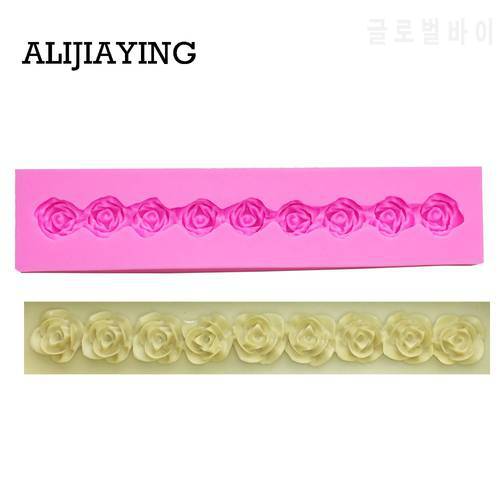 M0032 Long Roses Flowers Chocolate Fondant DIY Cake Decoration tools Cake Silicone Mold craft Clay pastry Molds