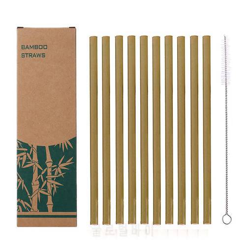 UPORS 10Pcs/Set 8inch Bamboo Straw Reusable Drinking Straws with Straw Case Brush Eco Friendly Natural Organic Bamboo Straw Set