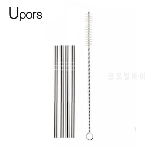 UPORS 4pcs 130*6mm Kids Metal Straw Set Drinking Straw 304 Stainless Steel Reusable Straw with Brush For kids