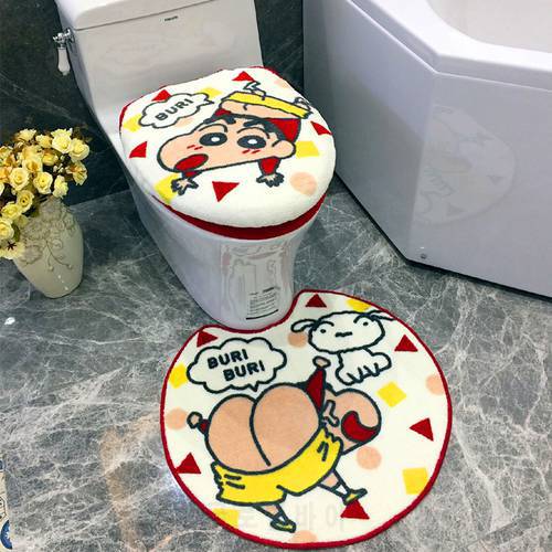 New Design Japanese Style Lovely Gift Shinchan Cartoon Bathroom Non-slip Pad Washable Toilet Seat Cover Kawai Warm Toilet Mat