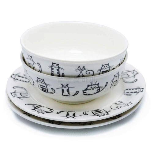 Bonjour Cute Ceramic Cat Plate cup bowl small dish sets Unique Dinner Set Dish Dessert Plate Wholesale Dinnerware Tray kitchen