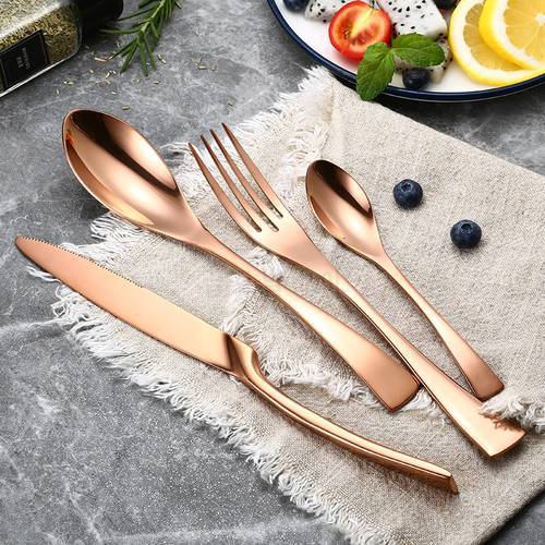 4 Pcs Mirror Stainless Steel Black Gold Silver Cutlery Dinnerware Tableware Dinner Knife Spoon Fork Flatware Set Dishwasher Safe