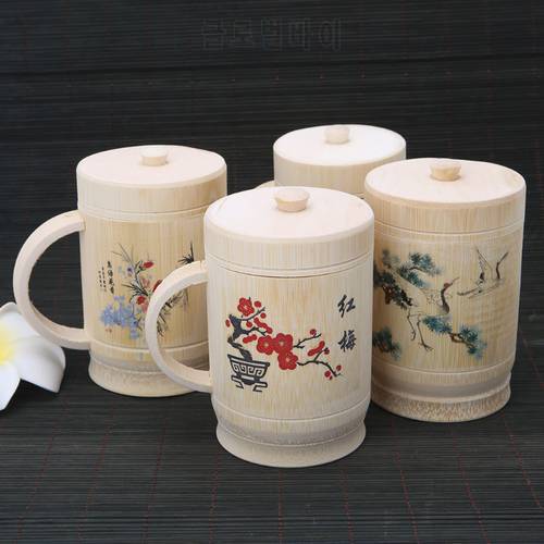 Traditional Chinese Painting Handmade Natural Bamboo Cup Lid Set For Tea Water 0622