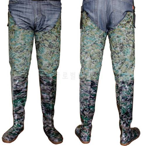 Thigh height Fishing Waders non-slip waterproof rainwear pond beach wade boots Rubber shoes Camouflage or Black 2 color