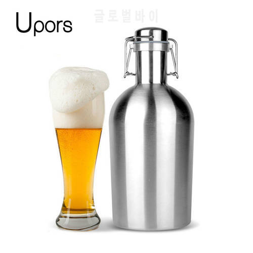 Upors 32/64 Ounce Homebrew Beer Growler 304 Stainless Steel Home Brew Beer Flip Top Beer Growler Bottle BPA Free Cap