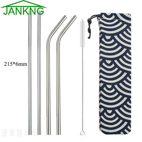 JANKNG 6Pcs Reusable Drinking Straw High Quality Silver 304 Stainless Steel Metal Straw with Bag Cleaner Brush For Mugs 20/30oz