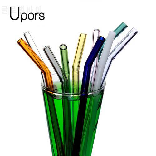 UPORS 10Pcs Glass Straw 200*8mm Eco Friendly Drinking Straws with Cleaning Brush Glass Reusable Drinking Straws for Tumbler
