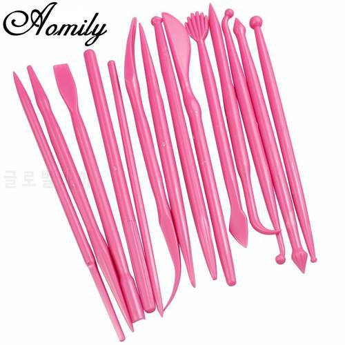 Aomily 14pcs/Set Sculpture Sugar Modeling Cutter Smoother Polymer Clay Mold Fondant Flower Gum Paste Decorating Pen Tool Kit