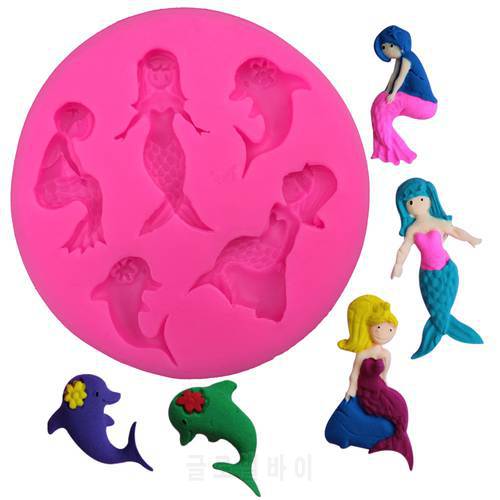 Dolphin mermaid Shape 3D fondant cake silicone mold food grade mastic chocolate jello pastry candy Clay making tools F0255