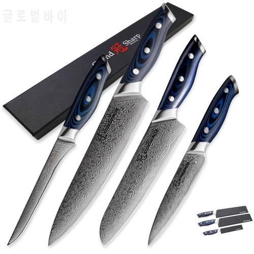 Grandsharp Damascus Knife Set 4 pcs Japanese Steel Chef Santoku Utility Boning Kitchen Knife Best Gift Chef&39s Kitchen Tools Pro
