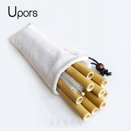 UPORS 6/10Pcs Natural Organic Bamboo Straw Set Eco Friendly Bamboo Straw Reusable Drinking Straws with Straw Case Brush 8inch