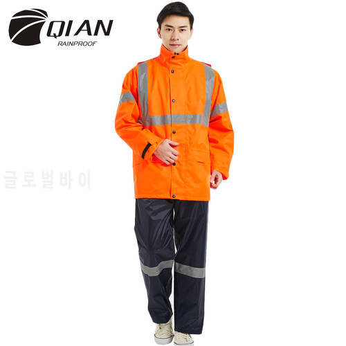 QIAN Brand Impermeable Raincoat Women/Men Jacket Pants Set Adults Rain Poncho Thicker Police Working Wear Motorcycle Rainsuit