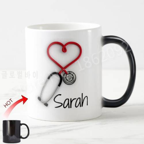 Funny Personalised Nurse Doctor Gifts Novelty Stethescope Coffee Mug Tea Cup Creative Custom Name Medical Assistant Color Change