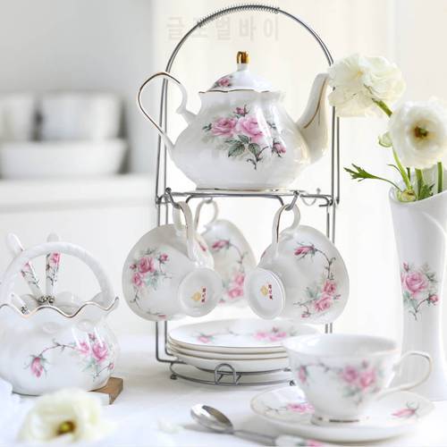 Luxurious cup coffee set Bone China Porcelain British style tea cup set Afternoon Teaware tea party teapot Wedding Gifts