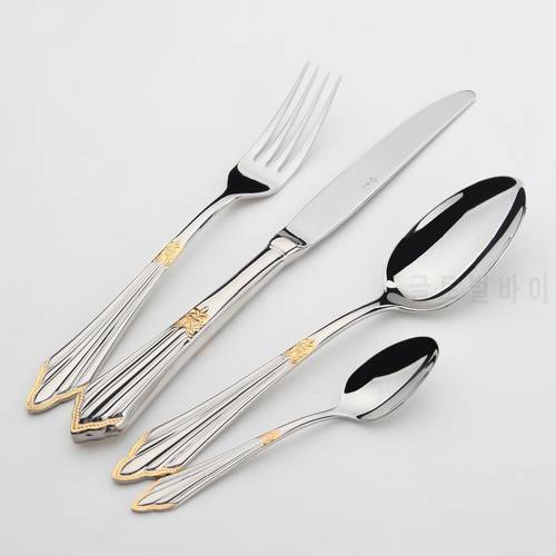 Gold Plated Cutlery Set 24pcs Luxury Dinner Sets Stainless Steel knives forks Royal Dining Table Setting Western Dinnerware Set