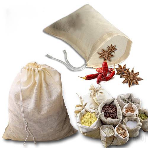 UPORS 10Pcs/Set Reusable Tea Bag Natural Unbleached Cotton Tea Filter Bag Portable Drawstring Strainer Spice Tea Bag for Kitchen