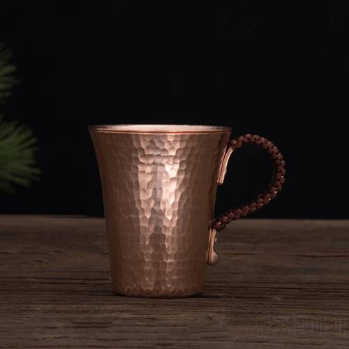1pc 350ml Handmade thickened pure copper water tea wine beer espresso coffee cup with copper dishes Anti-scalding handle
