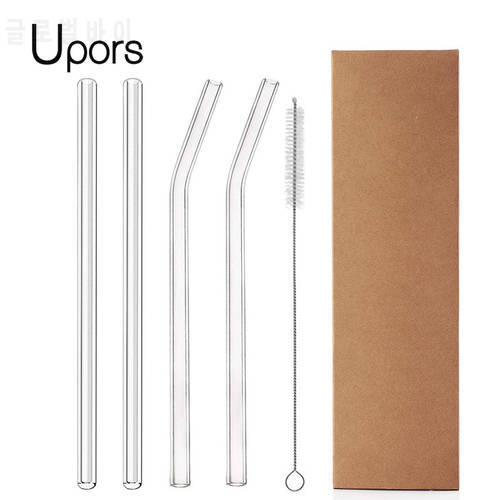 UPORS 4Pcs/Set Reusable Glass Drinking Straws Glass Straw with Brush Eco Friendly Glass Straws for Smoothies Cocktails 200mm*8mm