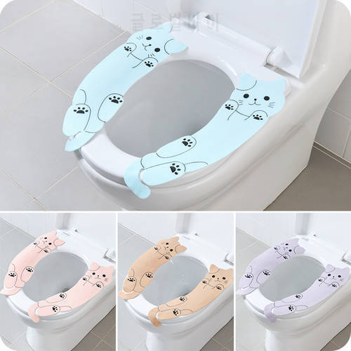 Diy Personalized Funny Cartoon Cat Shape Soft Warm Toilet Seat Washable Bathroom Closestool Protector Sticky Cover Mat Sticky