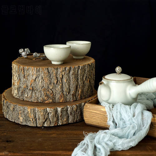 SWEETGO Tree Slices Wood Board Tray Wooden Pile Wit Bark 20cm/25cm In Diameter Cupcake Cake Table Decoration Dessert Plate