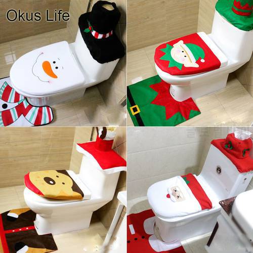 3 in 1 Set Christmas Decorations for Home Bathroom Toilet Seat Cover Paper Rug Natal Christmas Ornaments Santa Claus Decoration