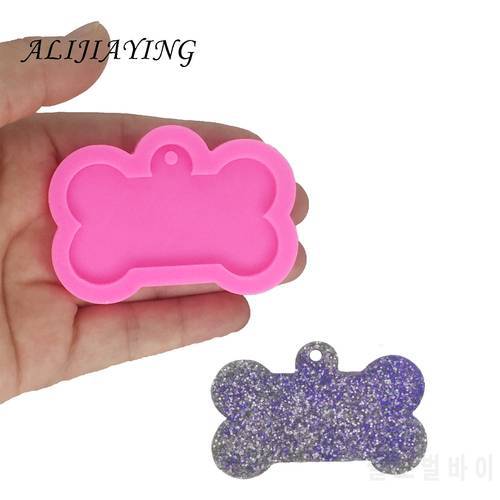 DIY Shiny Dog bone shape silicone mold for keychains with a hole resin jewelry molds for 3D crafts tools DY0061