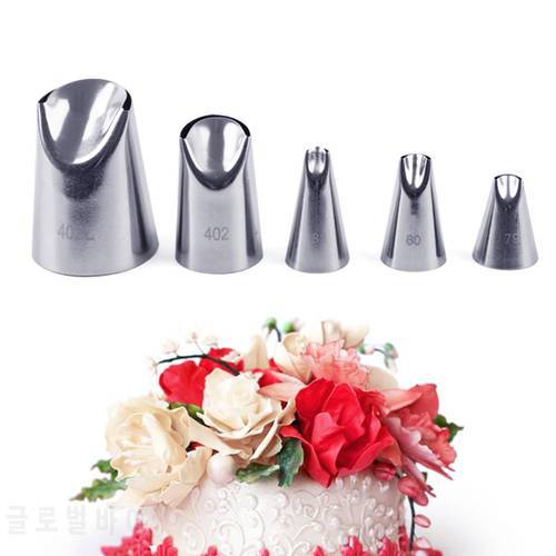 5pcs/set Petal Stainless Steel Icing Piping Nozzle Set Metal Cream Tips Cake Decorating Pastry Tools Flower Cream Pastry Tips