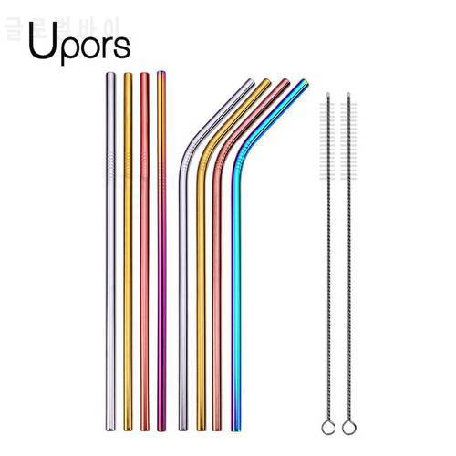 UPORS 8Pcs 304 Stainless Steel Metal Straw Reusable Drinking Straw with Cleaner Brush