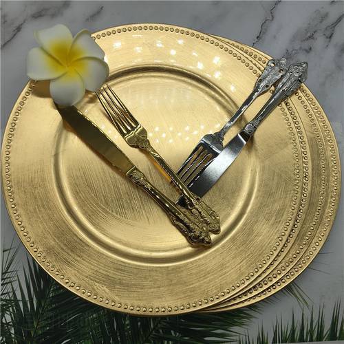 Wholesale dinner 13 inch gold plastic beaded charger plates Elegent Pearl dish Decorative Salad Wedding Christmas salver