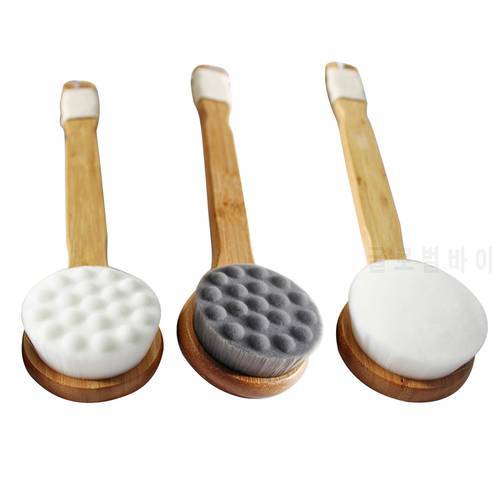Bamboo Long Handle Bath Brush Hanging Type Super Soft Back Massage Shower Brush Nano Bathroom Shower Brush Bath Brush