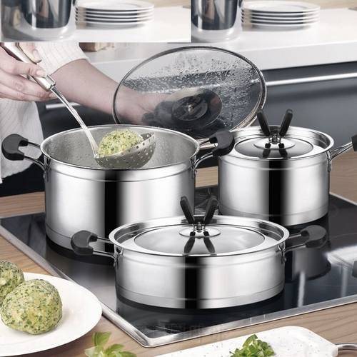 Cookware Set Stainless Steel Food Cooking Pot Casserole Skillet Saucepan 3PCS SET Outdoor Camping Anti-hot Applicable
