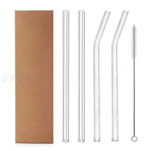 UPORS 4Pcs/Set Glass Straw 200mm*8mm Reusable Glass Drinking Straws with Brush Eco Friendly Glass Straws for Smoothies Cocktails