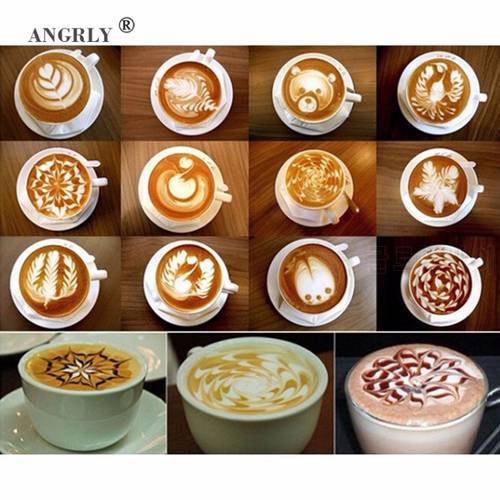 16Pcs Plastic Garland Mold Fancy Coffee Printing Model Mould Thick Cafe Foam Spray Template Barista Stencils Decoration Tools