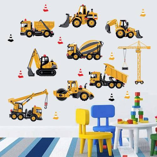Cartoon DIY Wall Stickers Transport Cars Truck Digger wallpaper For Kids Rooms Home Decor Boys Room Decoration Art Wall Poster