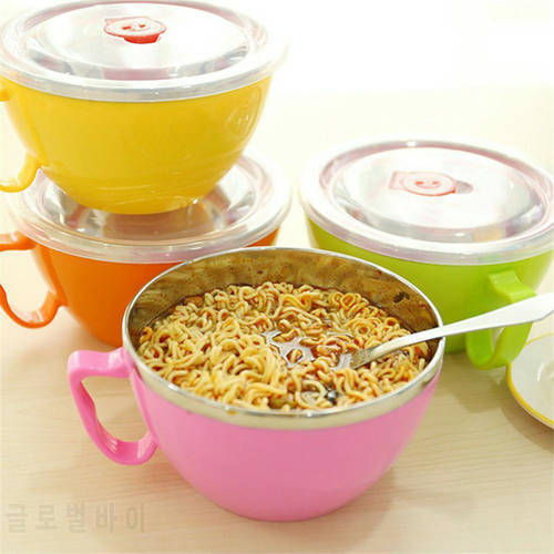 900ML Solid Stainless Steel Bowl Instant Noodle Bowl With Lid Handle Large Food Container Rice Soup Bowl