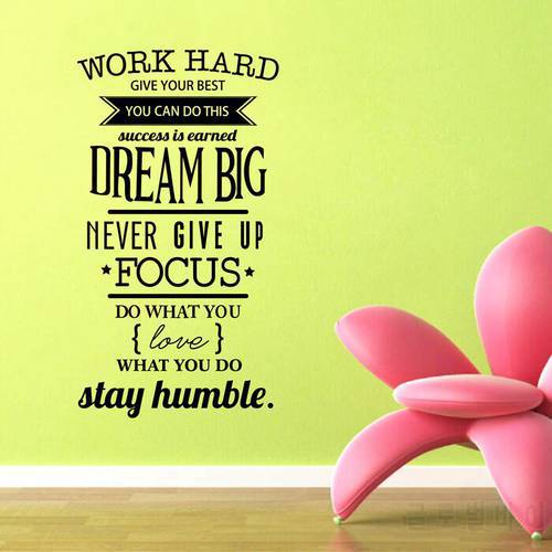 Free Shipping motivation wall decals office room decor - Never give up work hard , dream big Inspirational Quote wall stickers