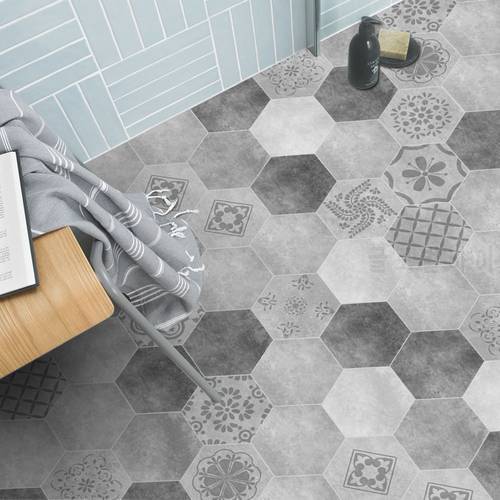 Floor Sticker Bathroom Toilet Decoration Bathroom,Adhesive Laminate PVC Vinyl Flooring Sheet,Waterproof Grey White Wall Tile