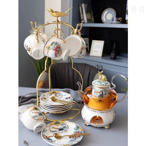 European Ceramic Tea Cup And Saucer Set bone china Coffee Cups Set 4/6PCS High Borosilicate Glass Teapot Teatime Mug