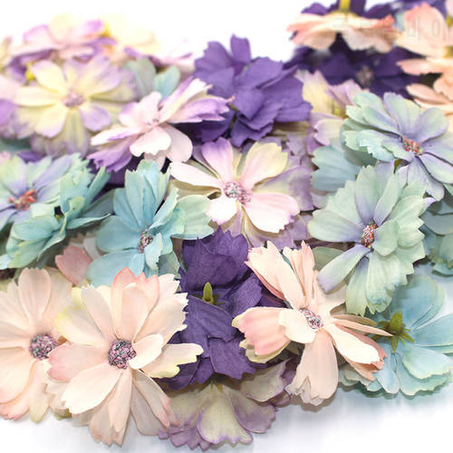 Hot 50 pieces of 4.5 cm daisy flower head mini silk artificial flower decoration home wedding decoration DIY wreath headdress fa