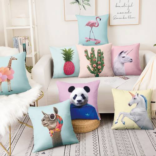 Advertising Creative Poster Fresh Animal Printed Cushion Decorative Pillow Home Decor Sofa Throw Pillow 45*45cm Almofadas 45*45