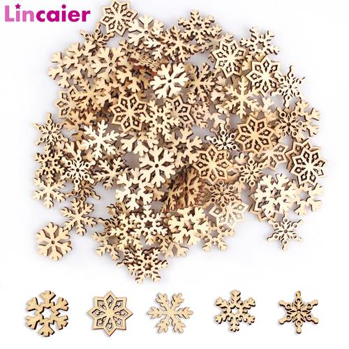 50pcs Wooden Christmas Snowflakes DIY Christmas Decorations For Home Mini Tree Ornaments Xmas Gift Happy New Year 2023 Decor