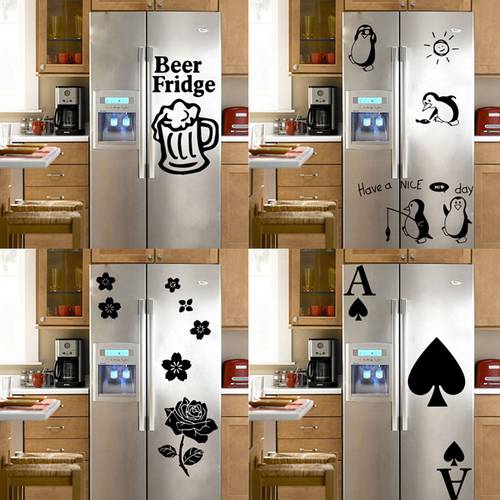 Hot Fridge Stickers Waterproof refrigerator Wallpaper For Kitchen Decoration wallsticker Decal mural beer penguin flowers Vinyl