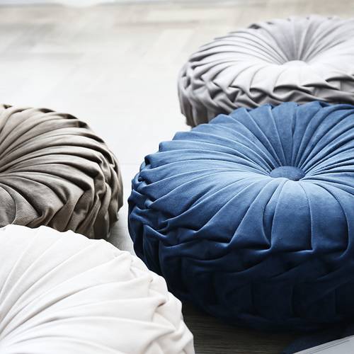 Fashion Super European Luxury Velvet Throw Pillow Cushion Round Fabric Handmade Pleated Wheel Pumpkin Seat Cushion