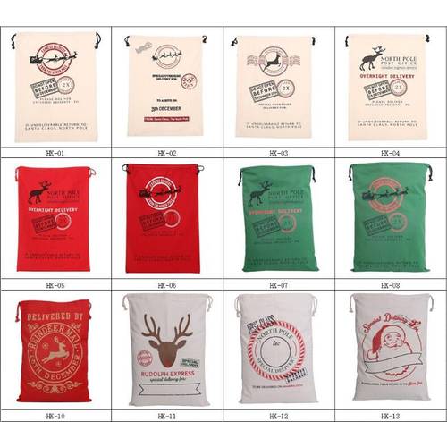 2018 Factory Wholesale 100 pcs/lot Christmas Gift Bag Large Canvas Santa Sack Reindeer Organic Heavy Canvas Drawstring Bag New
